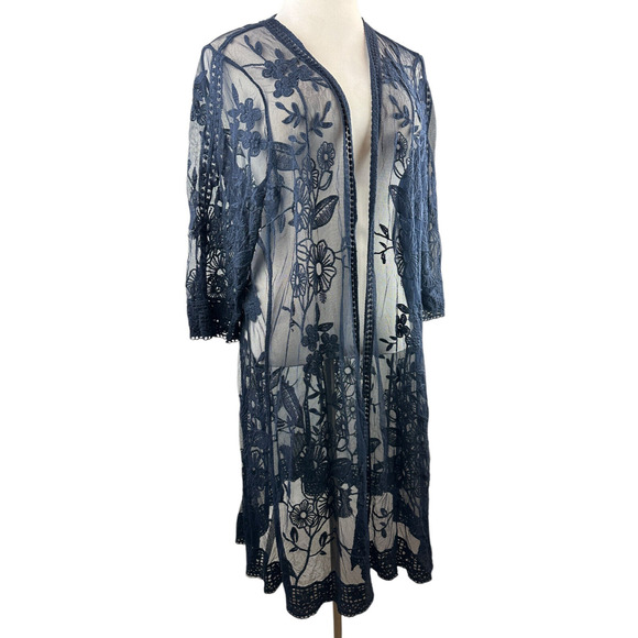 Lane Bryant Floral Lace Sheer Kimono Open Front Overpiece Duster Plus Size 22/24 - Picture 2 of 12